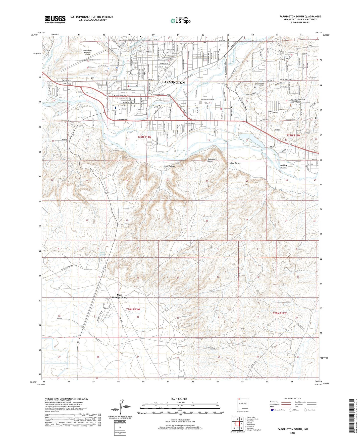 Farmington South New Mexico US Topo Map Image