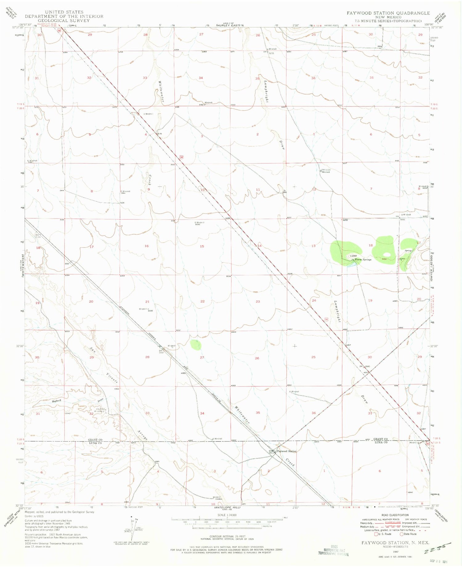 Classic USGS Faywood Station New Mexico 7.5'x7.5' Topo Map Image