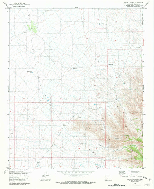 Classic USGS Fence Canyon New Mexico 7.5'x7.5' Topo Map Image