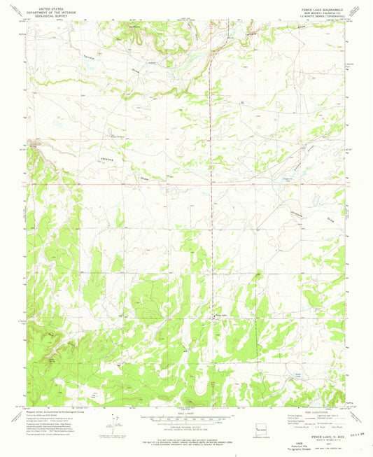 Classic USGS Fence Lake New Mexico 7.5'x7.5' Topo Map Image