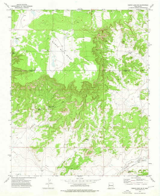 Classic USGS Fence Lake SW New Mexico 7.5'x7.5' Topo Map Image