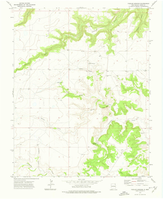 Classic USGS Fiddler Springs New Mexico 7.5'x7.5' Topo Map Image