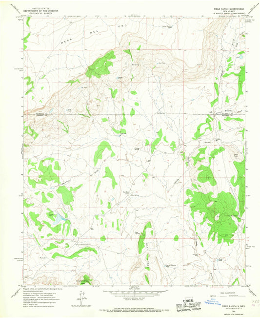Classic USGS Field Ranch New Mexico 7.5'x7.5' Topo Map Image