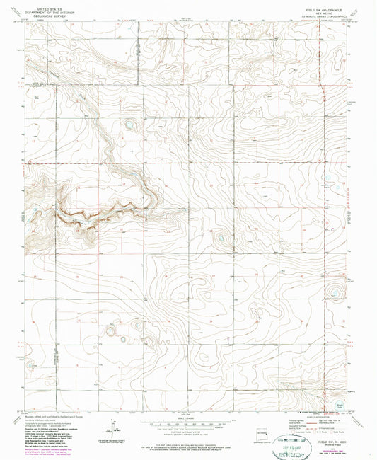 Classic USGS Field SW New Mexico 7.5'x7.5' Topo Map Image
