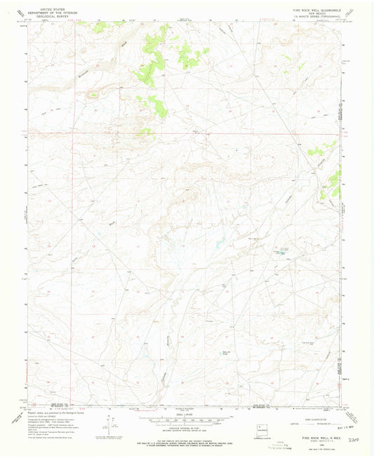 Classic USGS Fire Rock Well New Mexico 7.5'x7.5' Topo Map Image