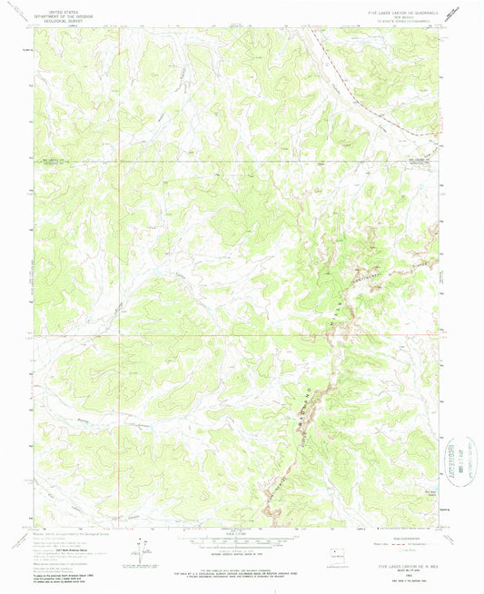 Classic USGS Five Lakes Canyon NE New Mexico 7.5'x7.5' Topo Map Image