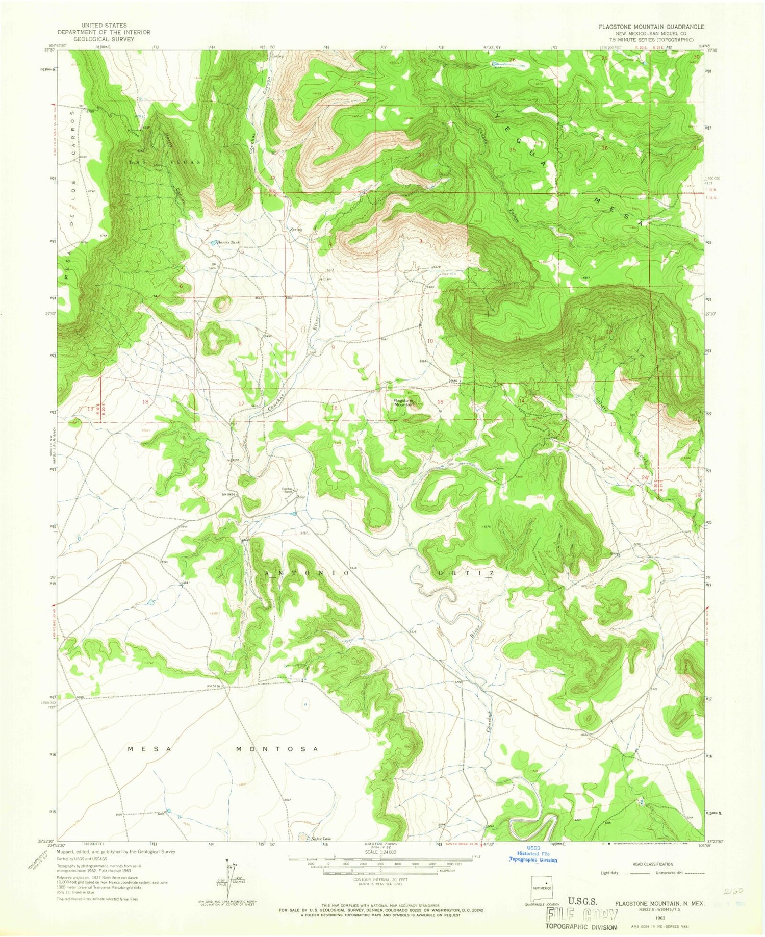 Classic USGS Flagstone Mountain New Mexico 7.5'x7.5' Topo Map Image