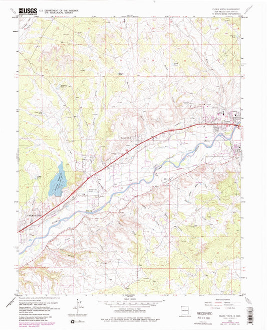 Classic USGS Flora Vista New Mexico 7.5'x7.5' Topo Map Image