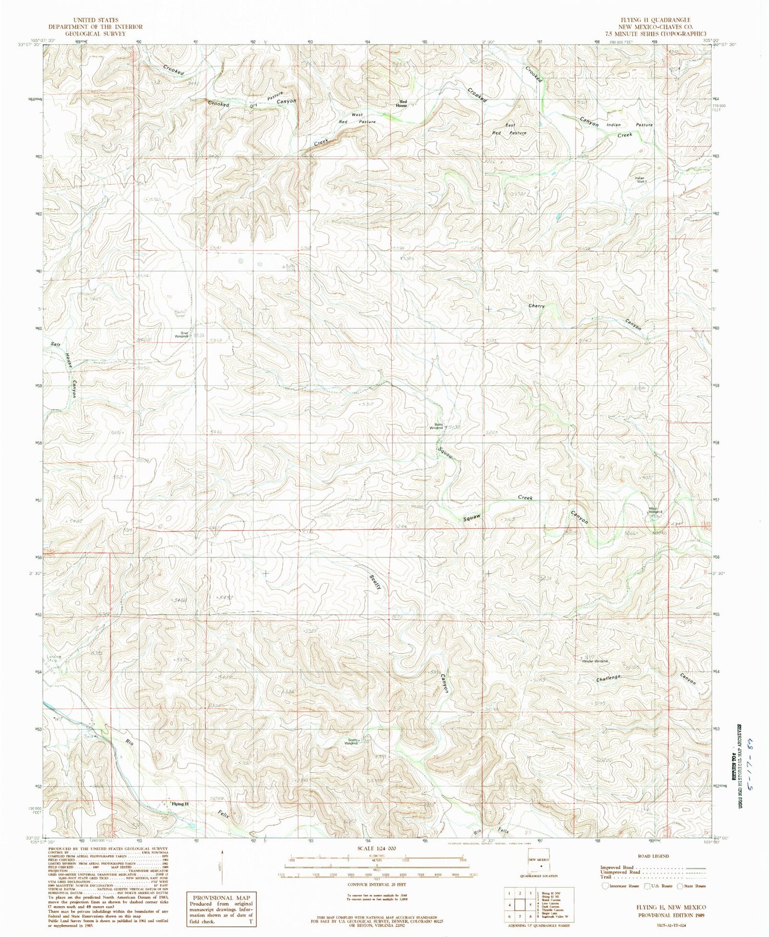 Classic USGS Flying H New Mexico 7.5'x7.5' Topo Map Image