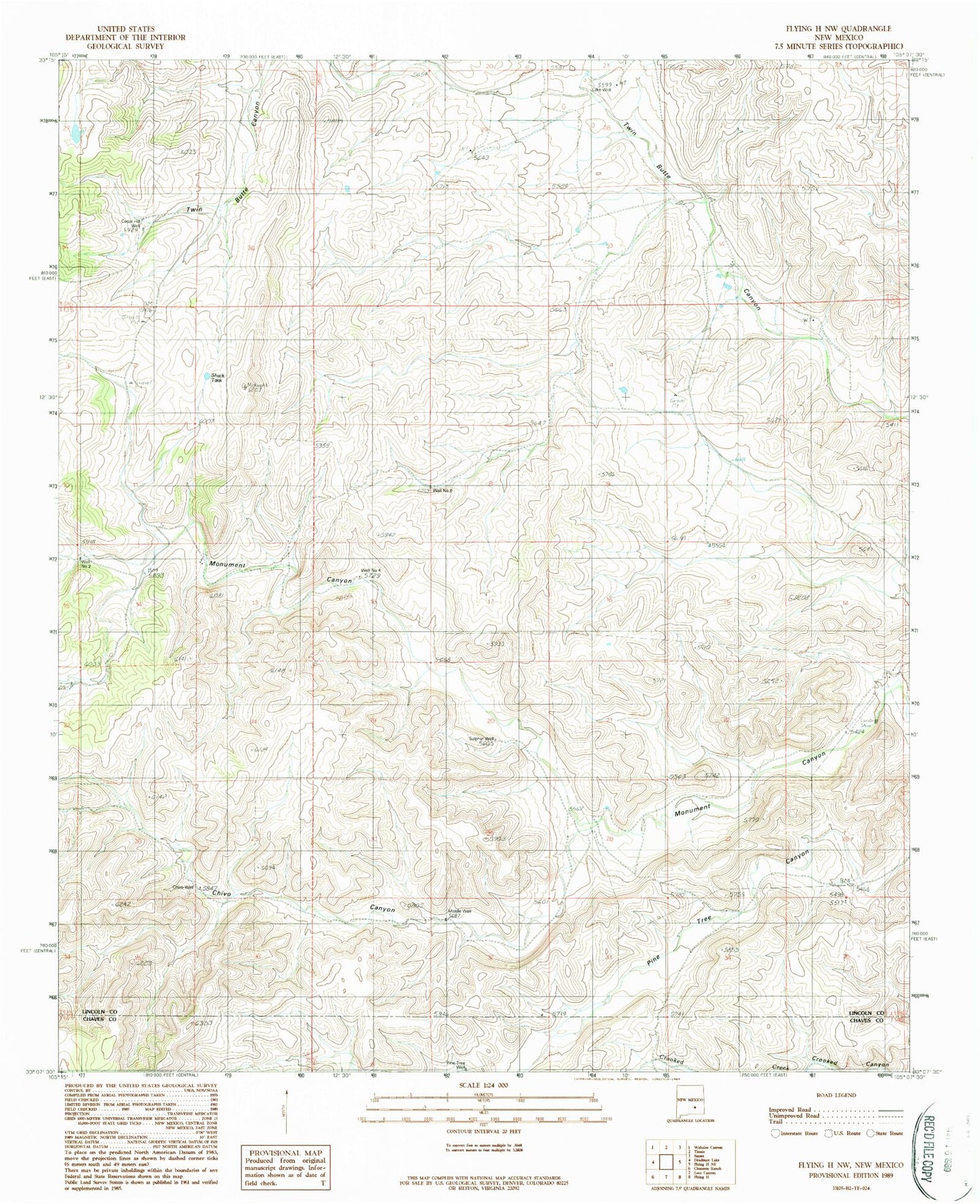 Classic USGS Flying H NW New Mexico 7.5'x7.5' Topo Map Image