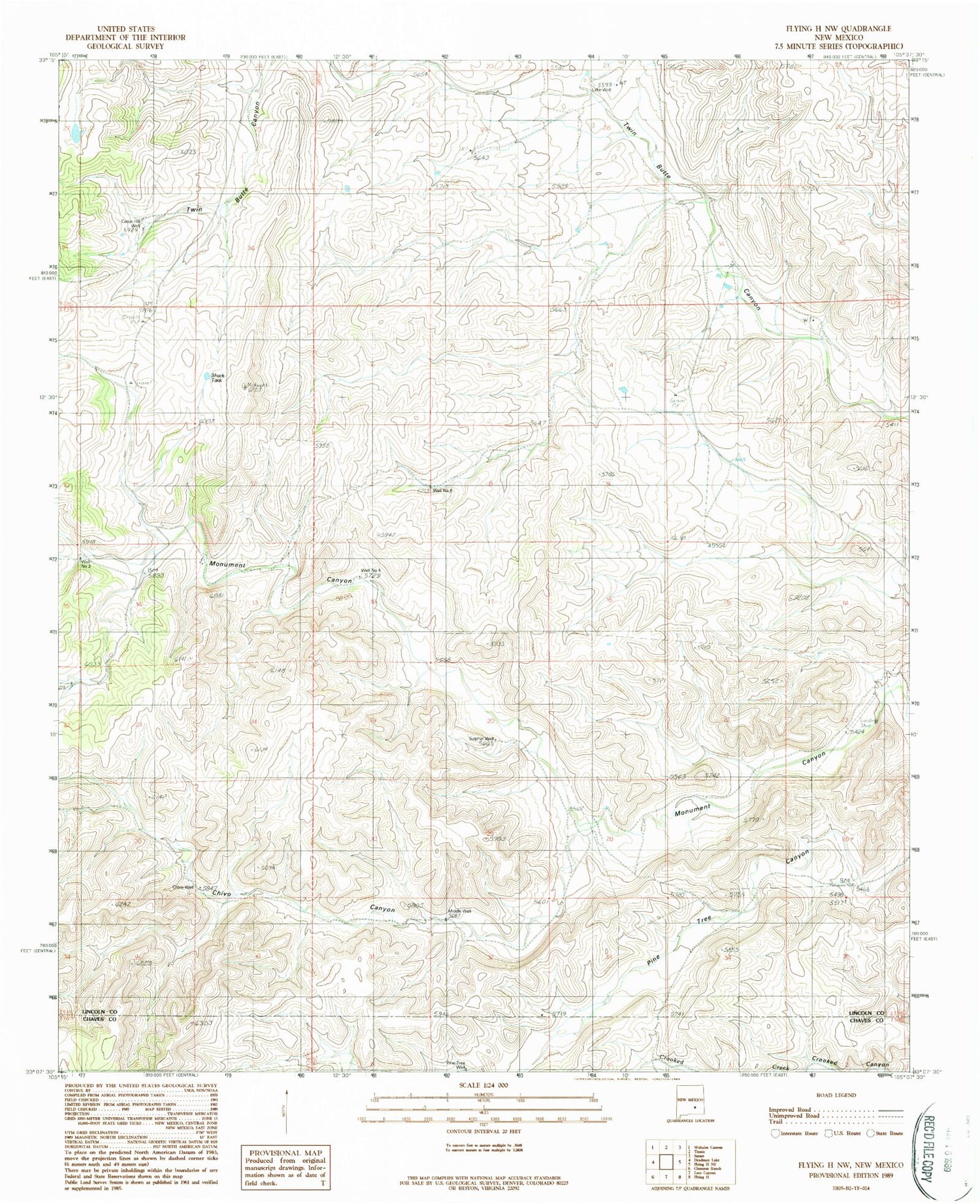 Classic USGS Flying H NW New Mexico 7.5'x7.5' Topo Map Image