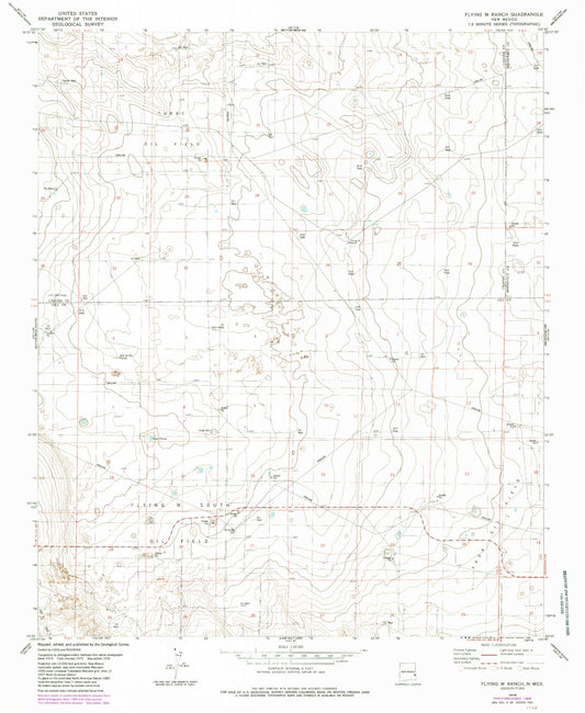 Classic USGS Flying M Ranch New Mexico 7.5'x7.5' Topo Map Image