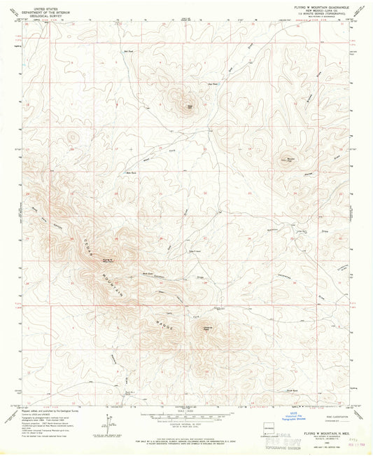 Classic USGS Flying W Mountain New Mexico 7.5'x7.5' Topo Map Image