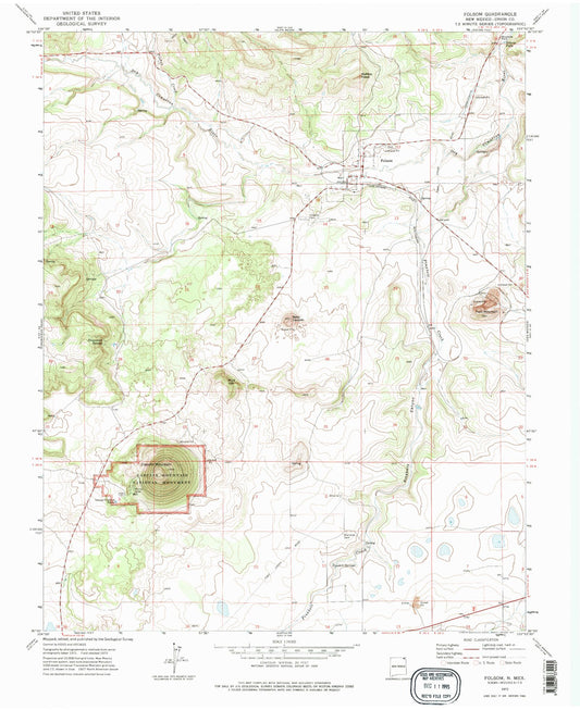 Classic USGS Folsom New Mexico 7.5'x7.5' Topo Map Image