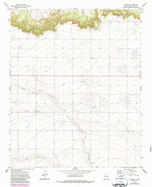 Classic USGS Forrest New Mexico 7.5'x7.5' Topo Map Image