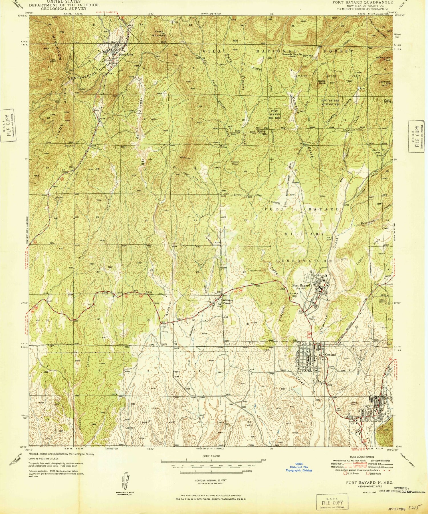 Classic USGS Fort Bayard New Mexico 7.5'x7.5' Topo Map Image