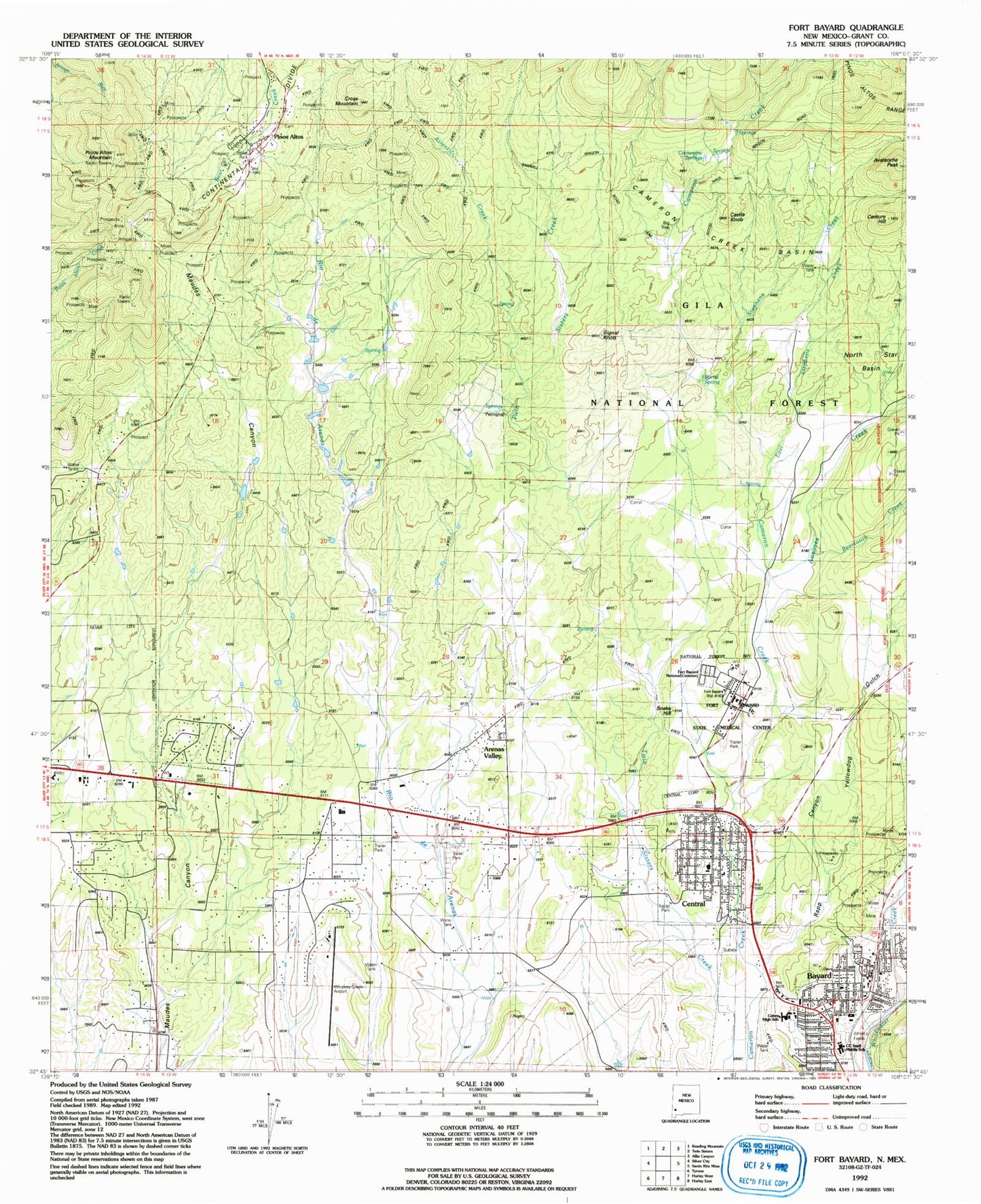 Classic USGS Fort Bayard New Mexico 7.5'x7.5' Topo Map Image