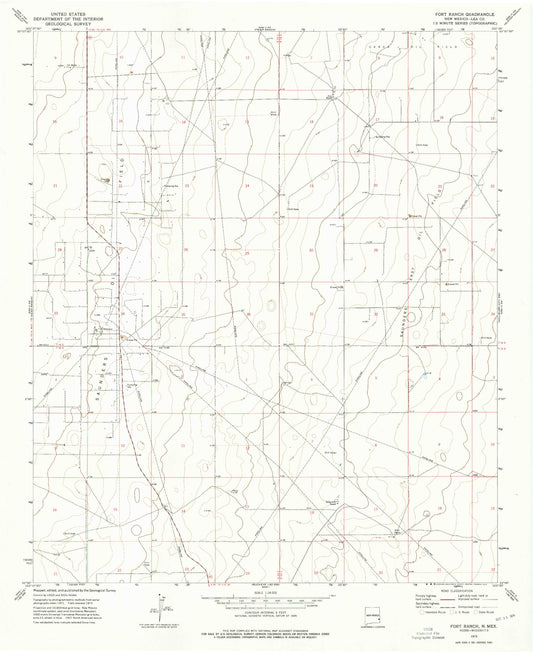 Classic USGS Fort Ranch New Mexico 7.5'x7.5' Topo Map Image