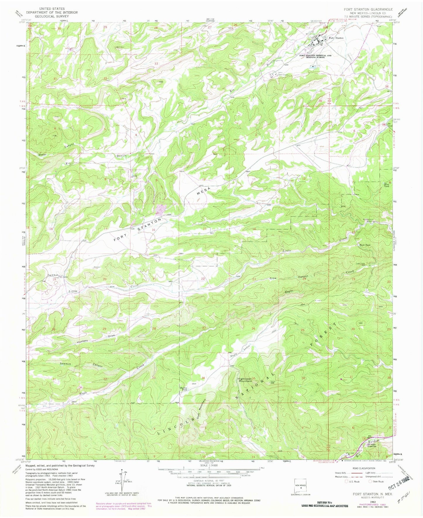 Classic USGS Fort Stanton New Mexico 7.5'x7.5' Topo Map Image