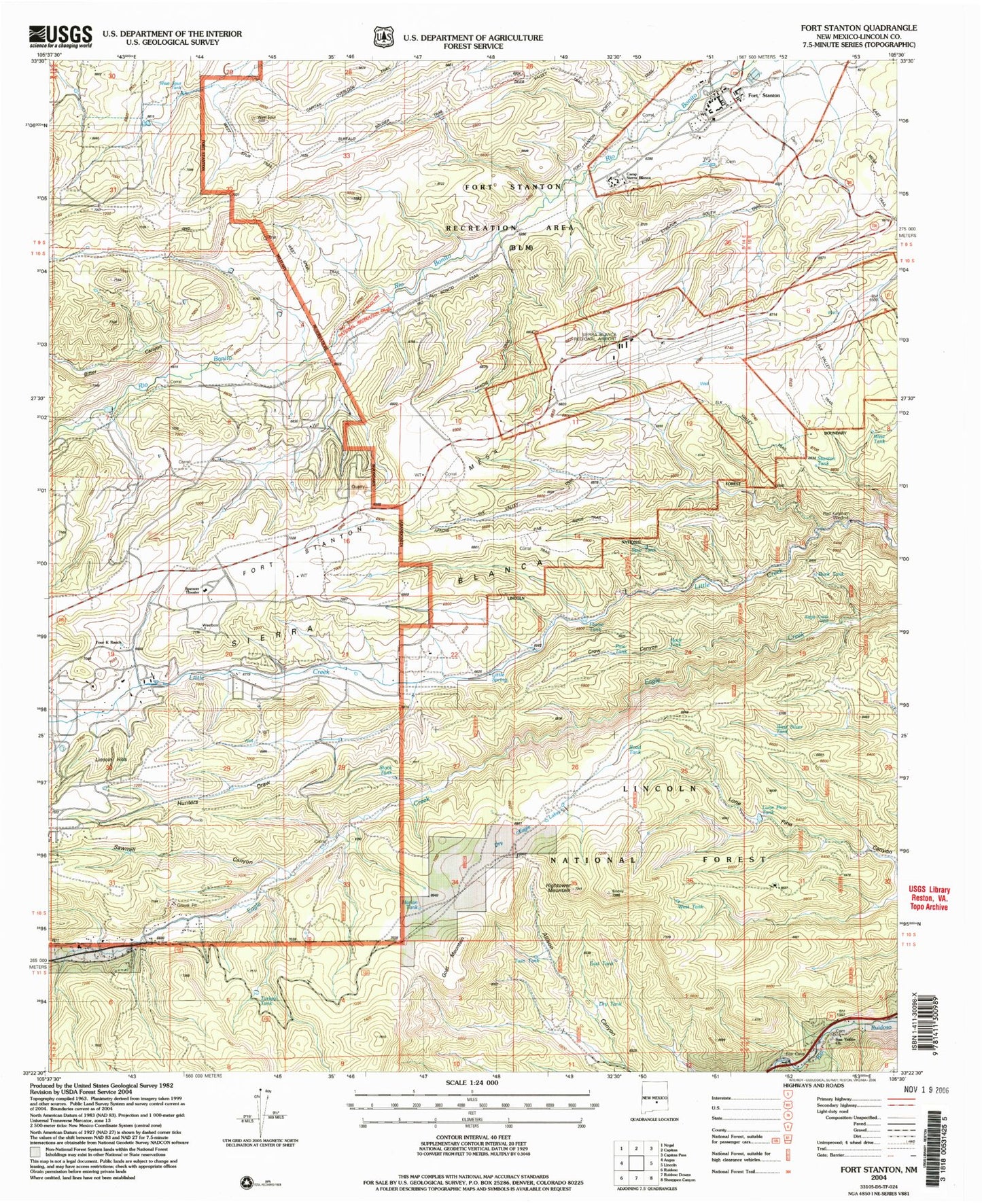 Classic USGS Fort Stanton New Mexico 7.5'x7.5' Topo Map Image