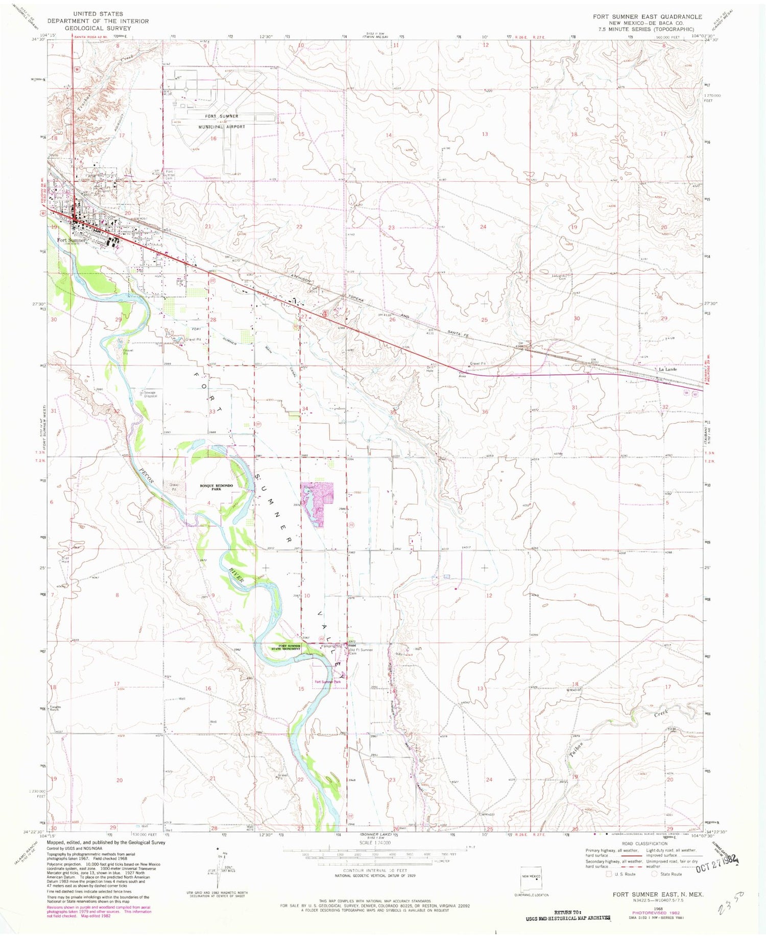Classic USGS Fort Sumner East New Mexico 7.5'x7.5' Topo Map Image