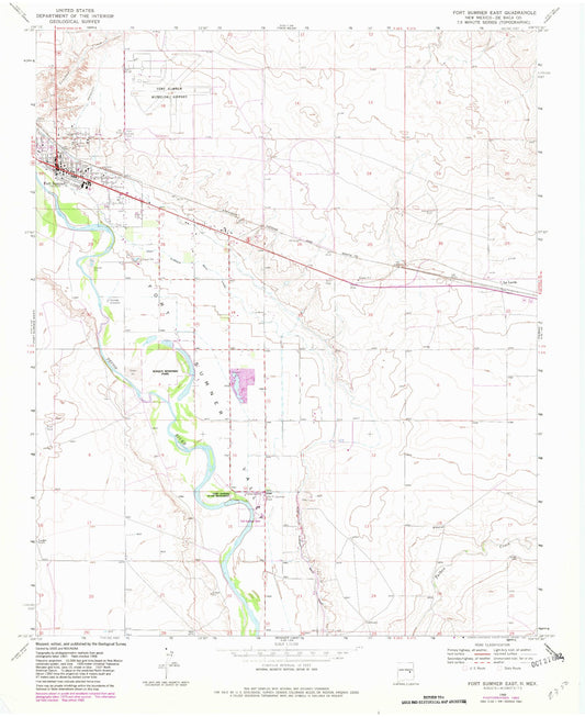 Classic USGS Fort Sumner East New Mexico 7.5'x7.5' Topo Map Image