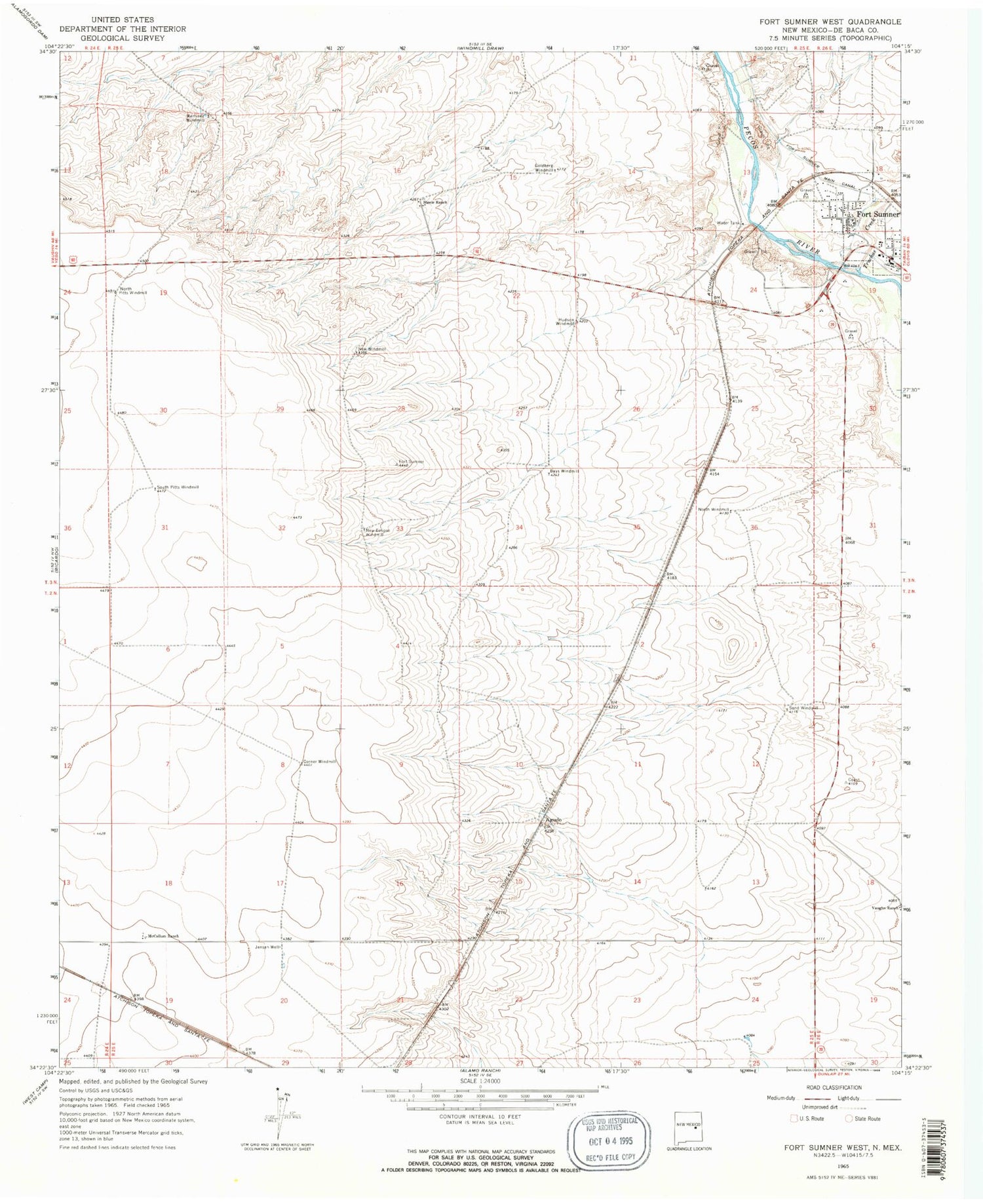 Classic USGS Fort Sumner West New Mexico 7.5'x7.5' Topo Map Image