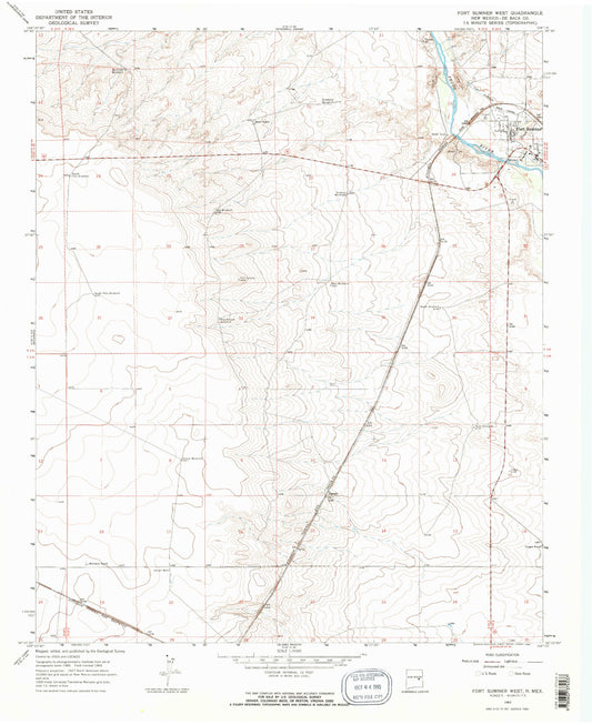 Classic USGS Fort Sumner West New Mexico 7.5'x7.5' Topo Map Image