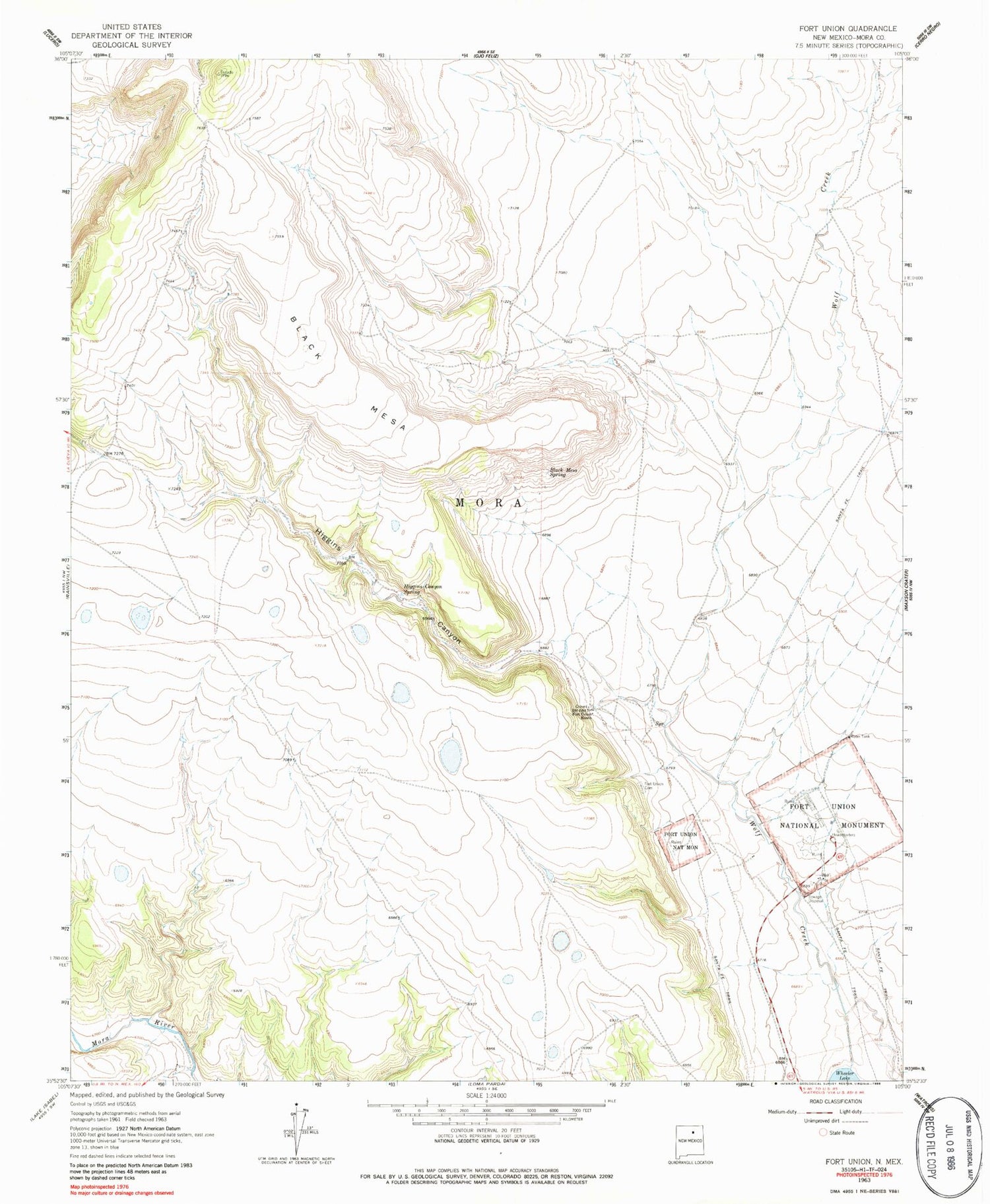 Classic USGS Fort Union New Mexico 7.5'x7.5' Topo Map Image