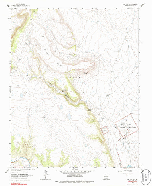 Classic USGS Fort Union New Mexico 7.5'x7.5' Topo Map Image