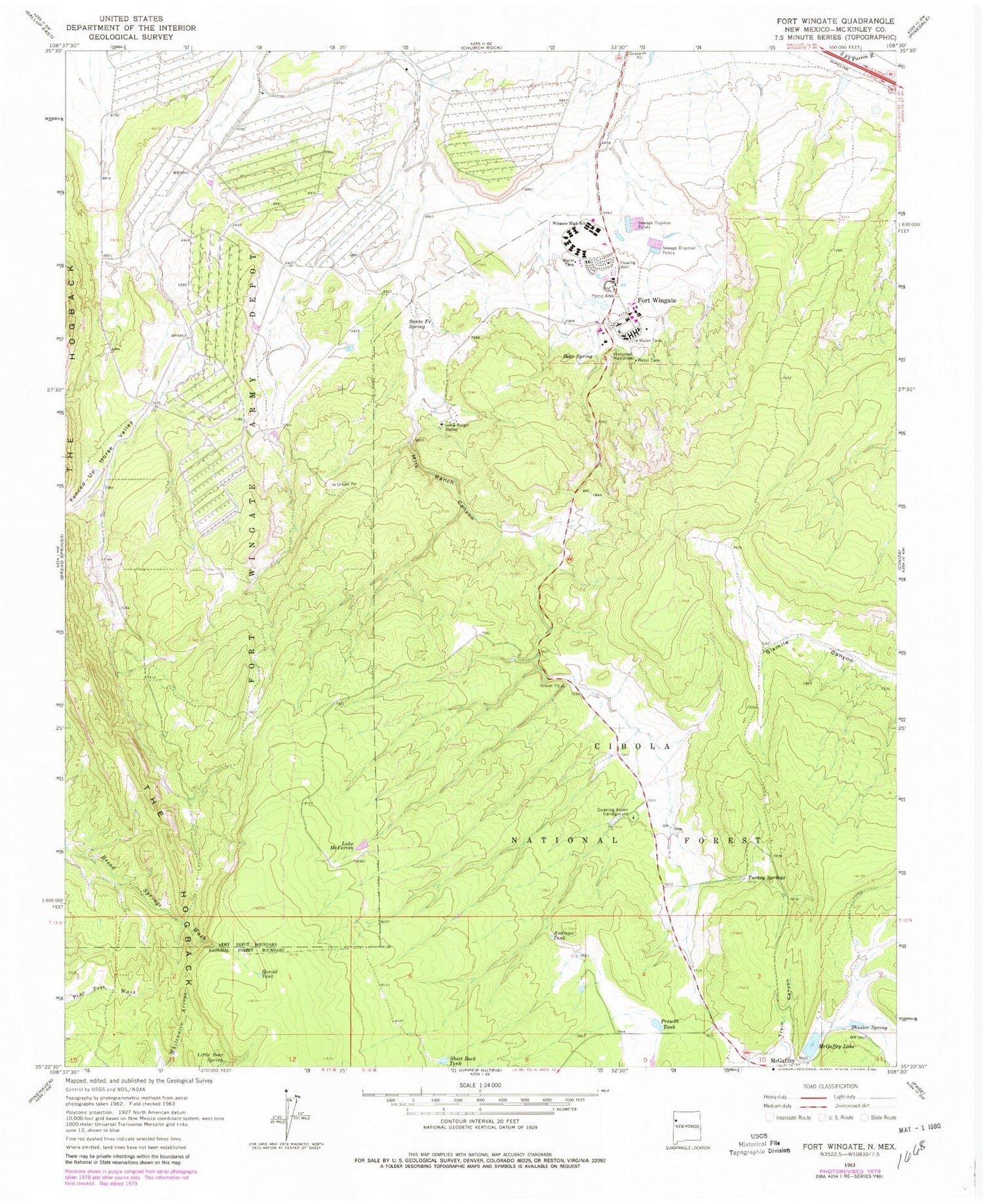 Classic USGS Fort Wingate New Mexico 7.5'x7.5' Topo Map Image
