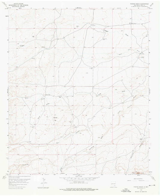 Classic USGS Foster Ranch New Mexico 7.5'x7.5' Topo Map Image