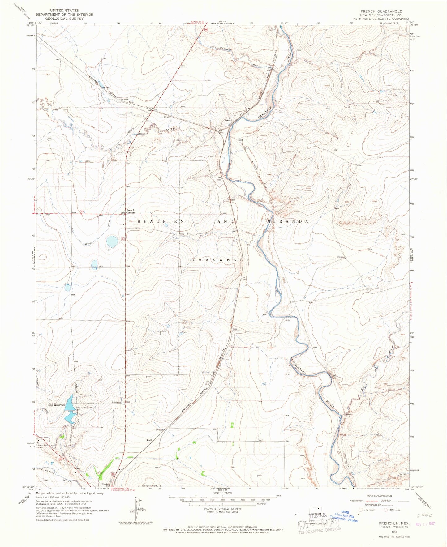 Classic USGS French New Mexico 7.5'x7.5' Topo Map Image