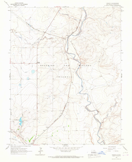 Classic USGS French New Mexico 7.5'x7.5' Topo Map Image