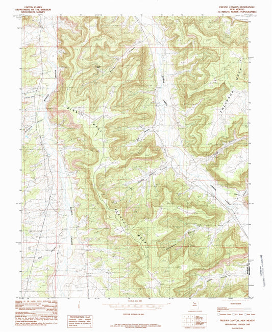 Classic USGS Fresno Canyon New Mexico 7.5'x7.5' Topo Map Image