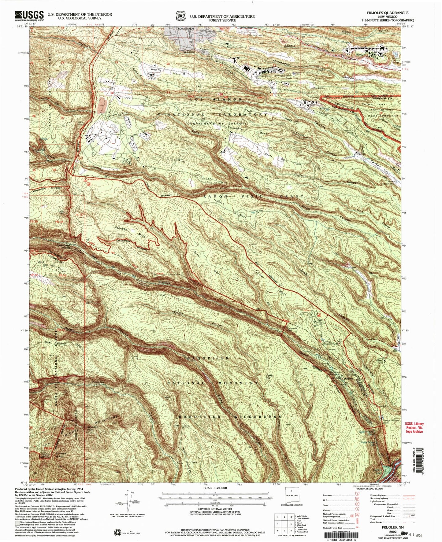 Classic USGS Frijoles New Mexico 7.5'x7.5' Topo Map Image