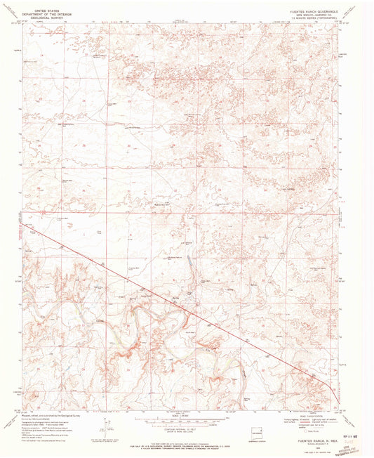 Classic USGS Fuentes Ranch New Mexico 7.5'x7.5' Topo Map Image