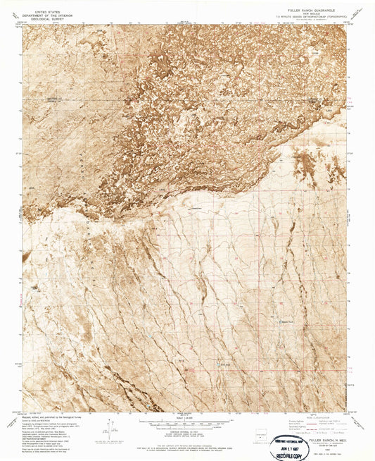 Classic USGS Fuller Ranch New Mexico 7.5'x7.5' Topo Map Image