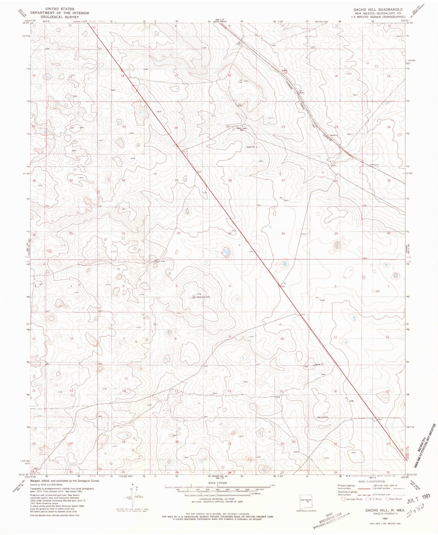 Classic USGS Gacho Hill New Mexico 7.5'x7.5' Topo Map Image