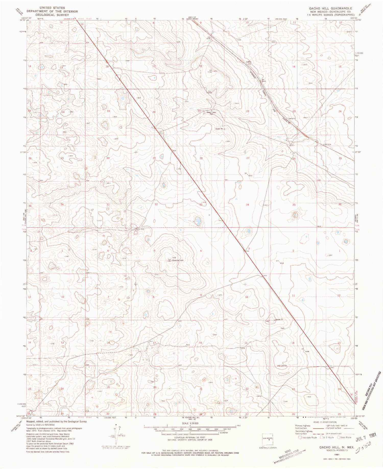 Classic USGS Gacho Hill New Mexico 7.5'x7.5' Topo Map Image