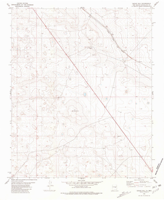 Classic USGS Gacho Hill New Mexico 7.5'x7.5' Topo Map Image