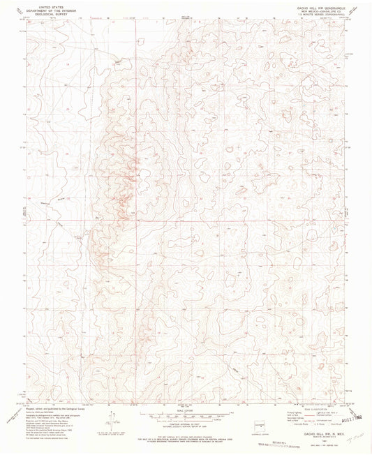 Classic USGS Gacho Hill NW New Mexico 7.5'x7.5' Topo Map Image