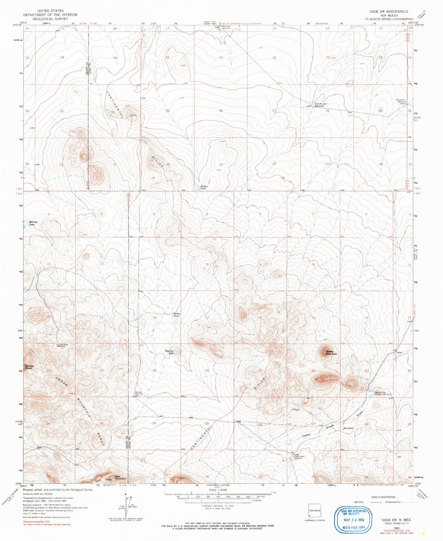 Classic USGS Gage SW New Mexico 7.5'x7.5' Topo Map Image