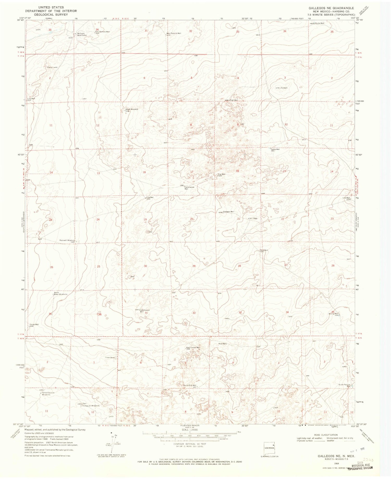 Classic USGS Gallegos NE New Mexico 7.5'x7.5' Topo Map Image