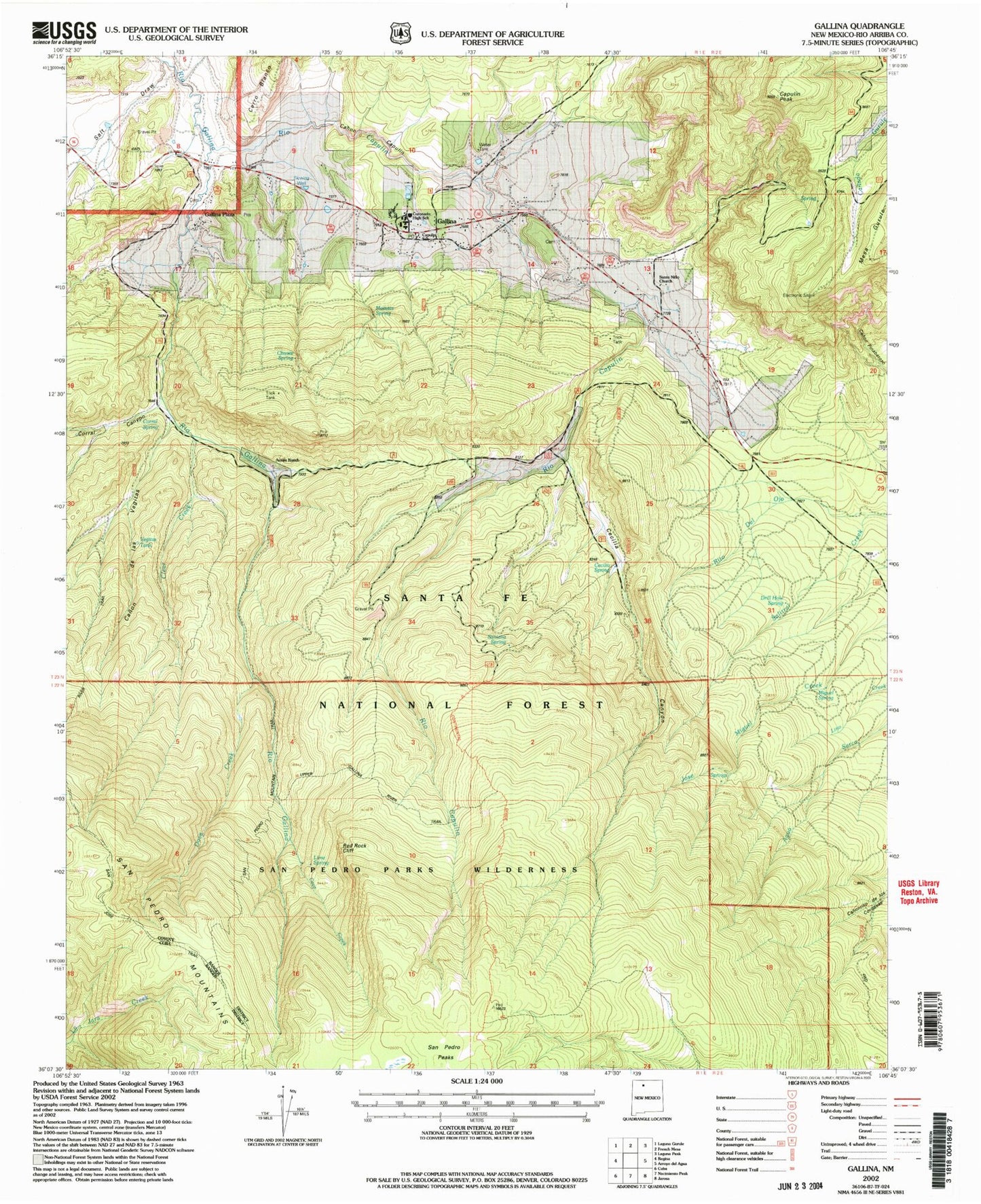 Classic USGS Gallina New Mexico 7.5'x7.5' Topo Map Image