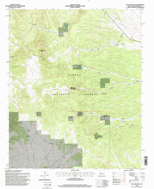 Classic USGS Gallinas Peak New Mexico 7.5'x7.5' Topo Map Image