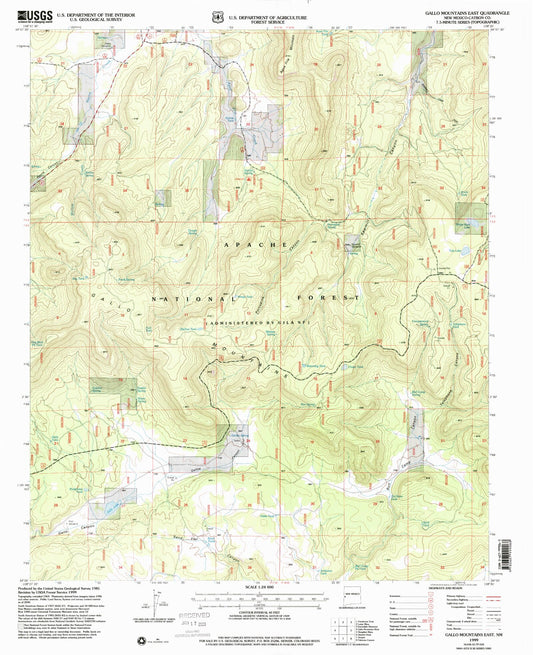 Classic USGS Gallo Mountains East New Mexico 7.5'x7.5' Topo Map Image
