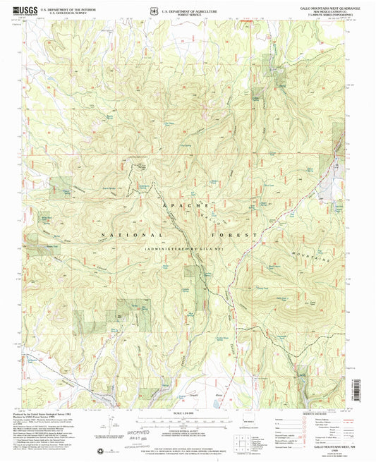 Classic USGS Gallo Mountains West New Mexico 7.5'x7.5' Topo Map Image