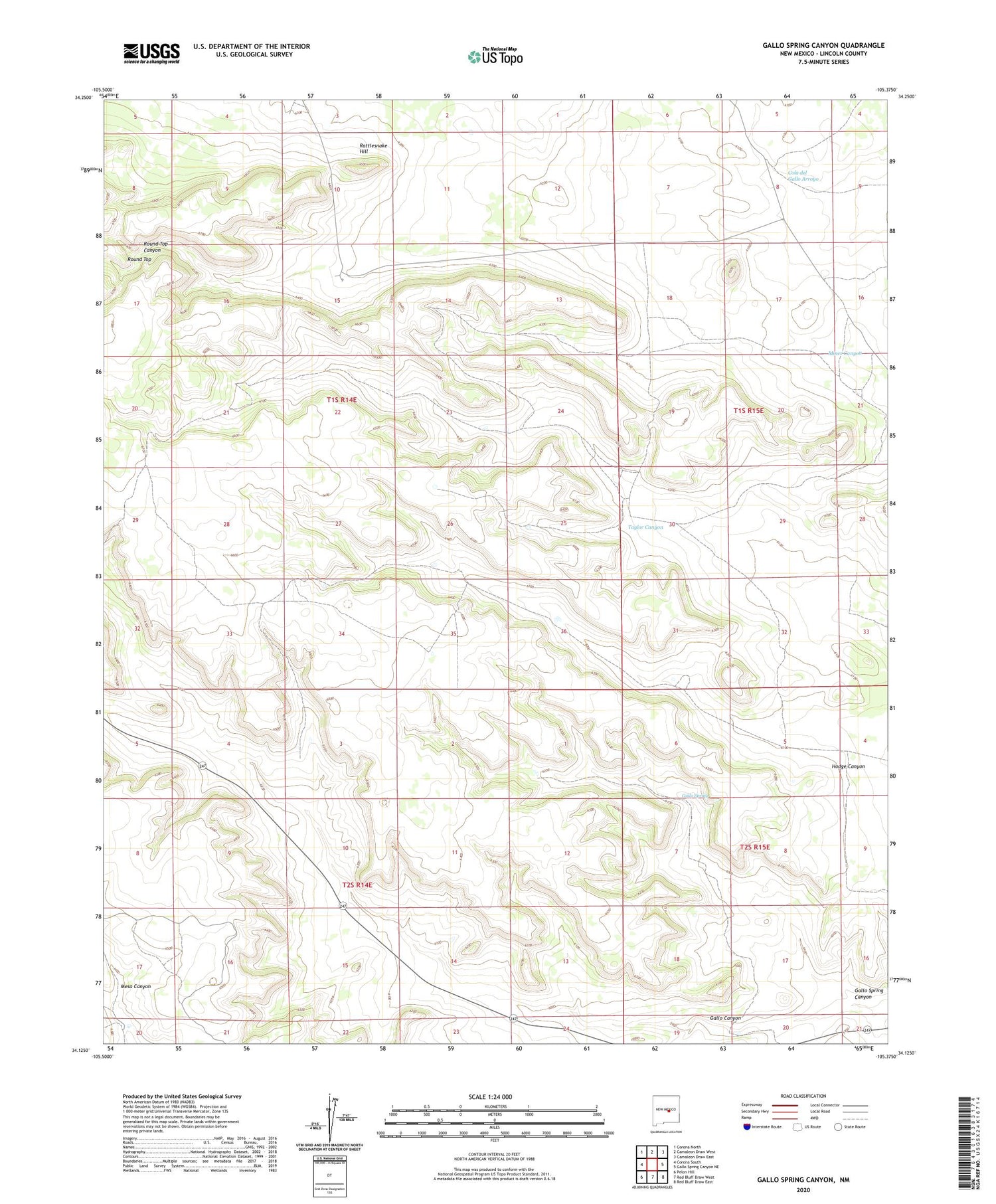 Gallo Spring Canyon New Mexico US Topo Map Image