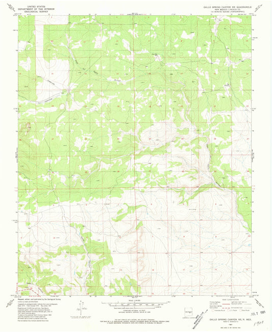 Classic USGS Gallo Spring Canyon NE New Mexico 7.5'x7.5' Topo Map Image
